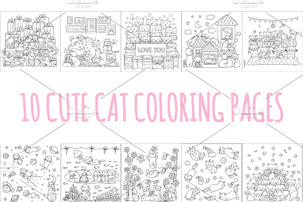 Download 10 Cute cats coloring pages