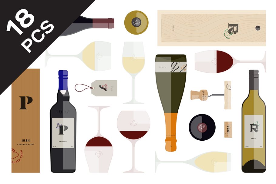 Download Flat Wine Branding Set
