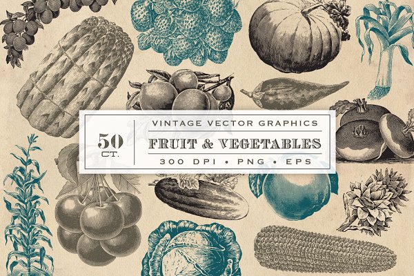 Download Vintage Fruit & Vegetable Graphics