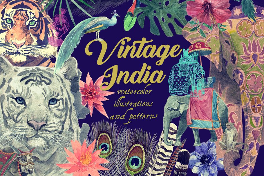 Download Vintage India watercolor patterns