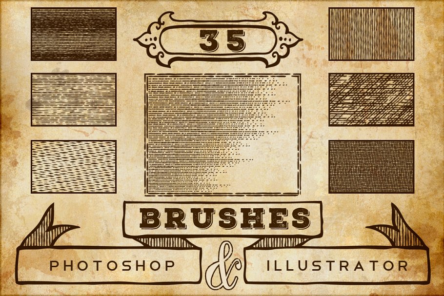 Download Vintage Print Texture Brushes PS/AI