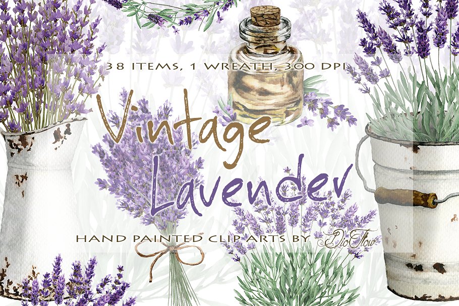 Download Vintage Lavender Watercolor Clip Art