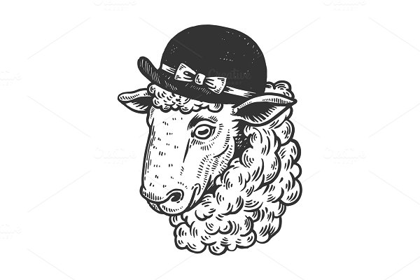 Download Sheep animal in woman hat engraving