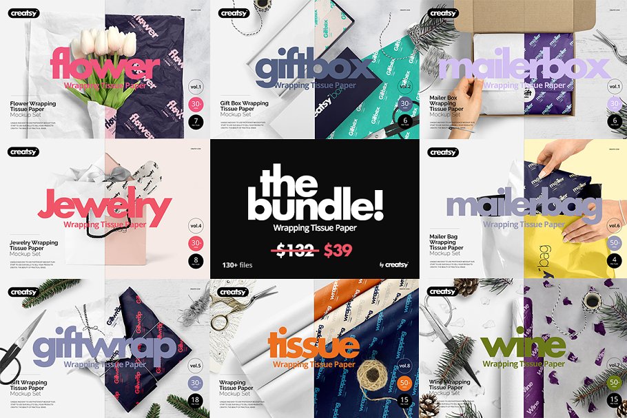 Download Wrapping Tissue Paper Mockup Bundle