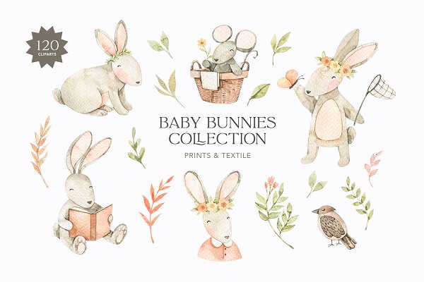 Download Watercolor baby bunnies. Baby shower