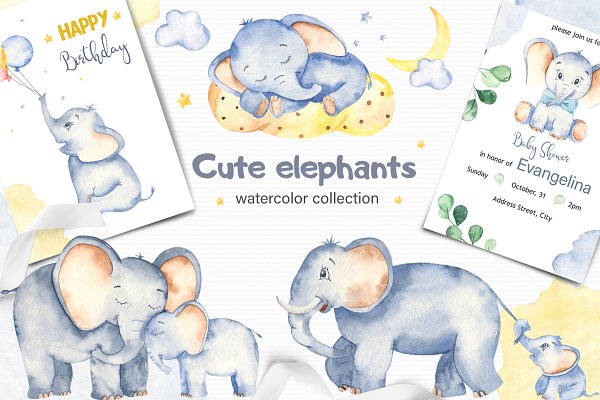 Download Cute watercolor elephants