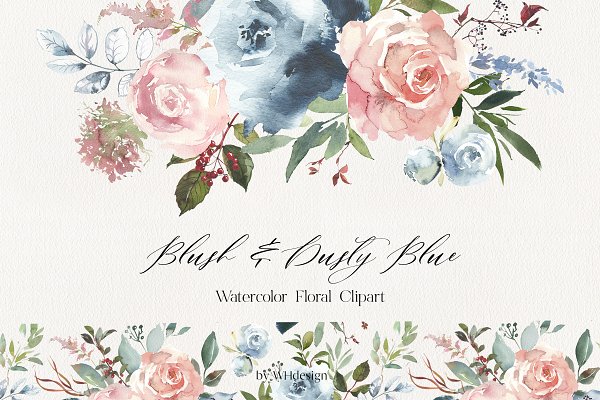 Download Blush & Dusty Blue Floral Clipart