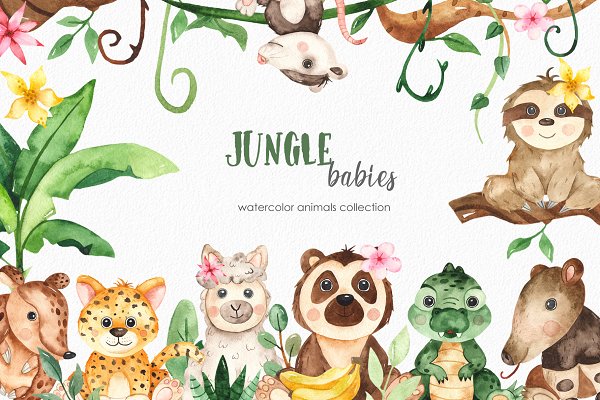 Download Jungle babies animals Watercolor