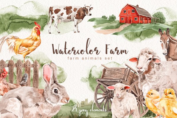 Download Watercolor farm animal set