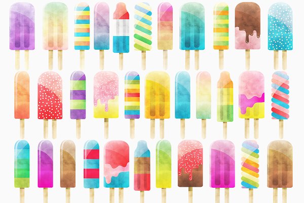 Download Watercolor Popsicles Clipart Set