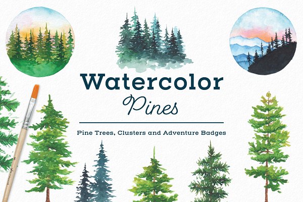 Download Watercolor Pine Tree Elements