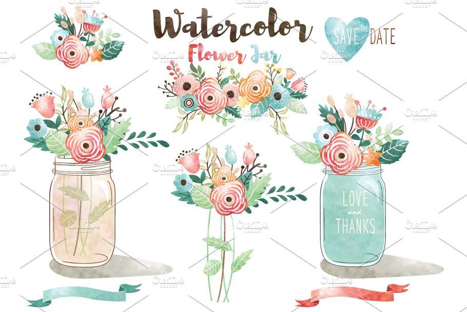 Download Watercolor Flower Jar Collections