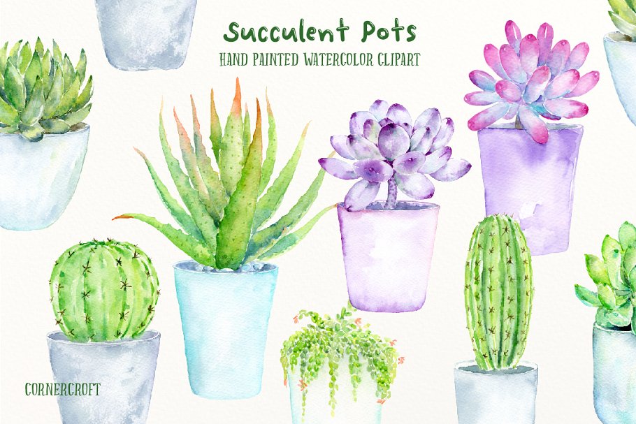 Download Watercolor Succulent Pots