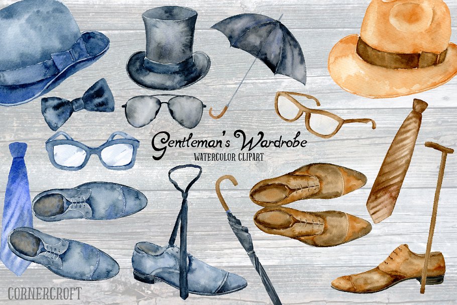 Download Watercolor Gentleman's Wardrobe