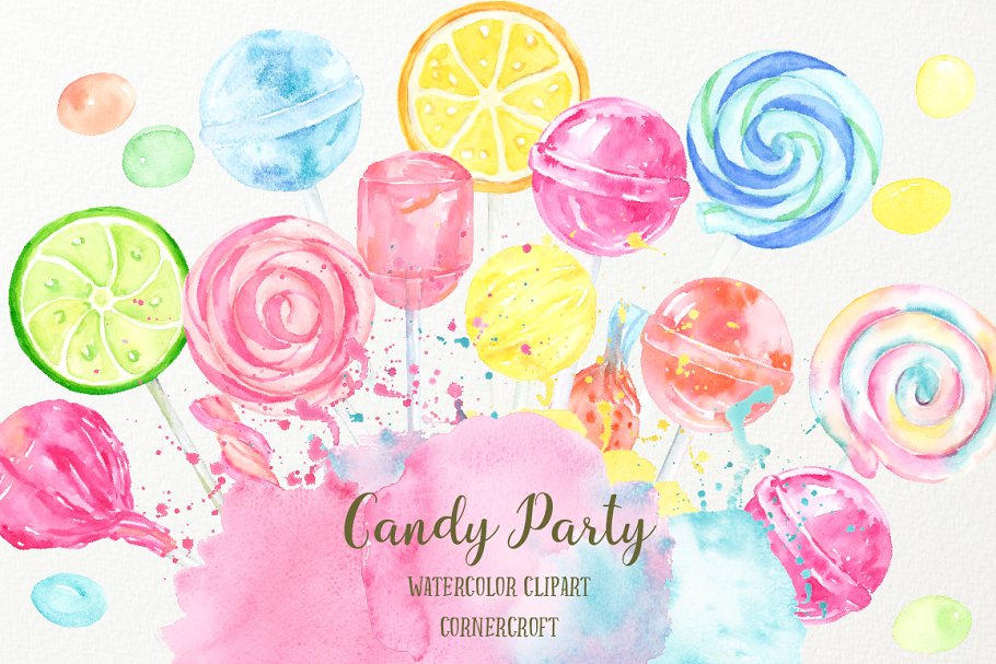 Download Watercolor Candy Party Clip Art