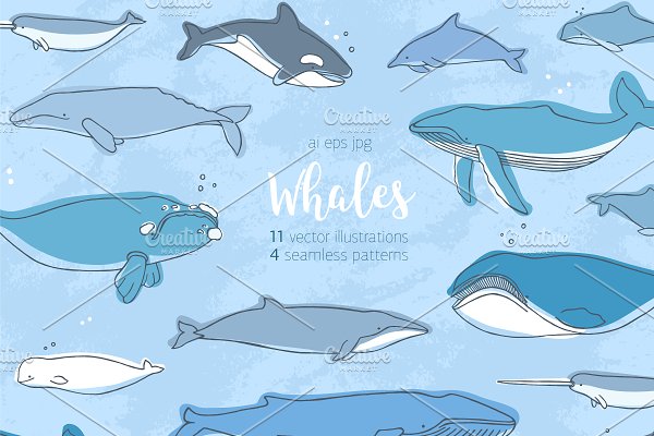 Download Whales set and seamless