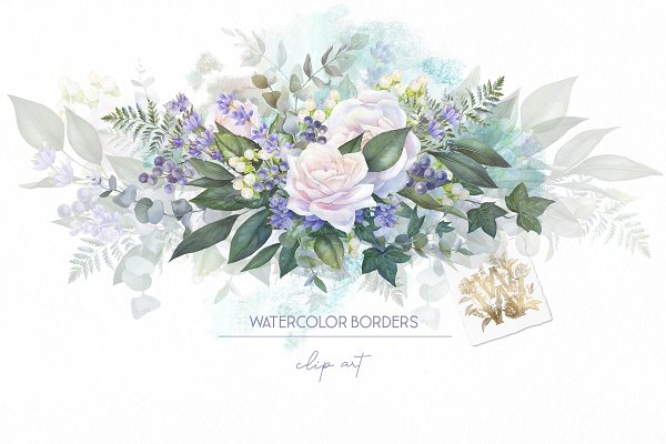 Download White rose watercolor borders