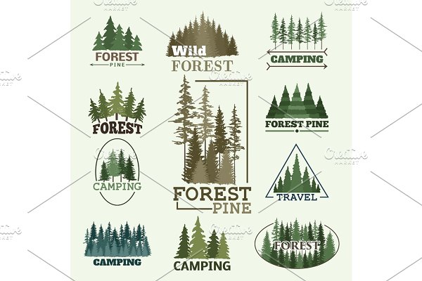 Download Tree outdoor travel green silhouette forest badge coniferous natural logo b...
