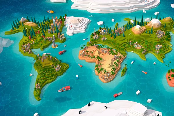 Download Cartoon Low Poly Earth World Map 2.0