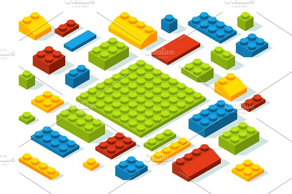 Download Isometric constructor blocks at different colors