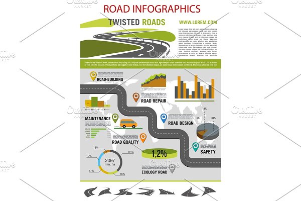 Download Road construction infographic template design