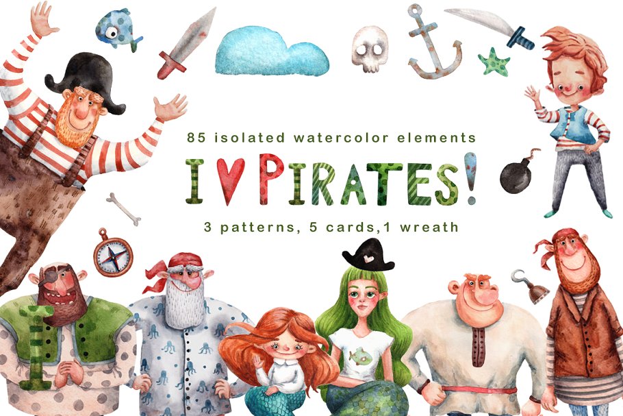 Download I Love Pirates! - Watercolor Set