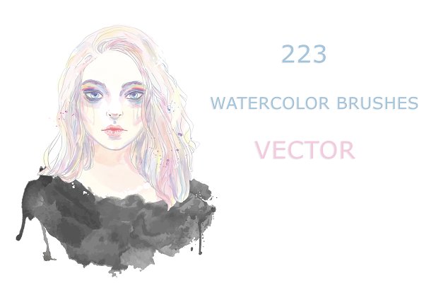 Download set of 223 watercolor vector brushes