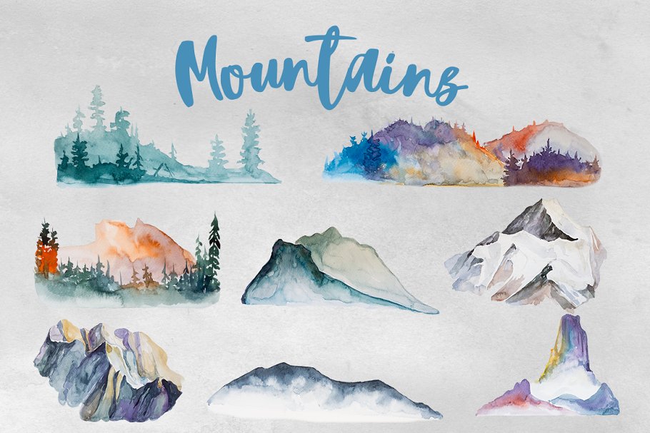 Download Watercolor Mountains Clipart
