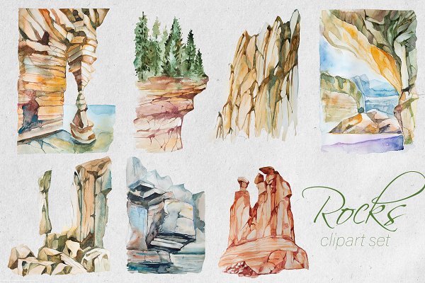 Download Watercolor Rocks Clipart Set