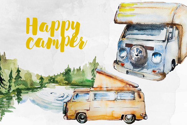 Download Watercolor Happy Camper Clipart