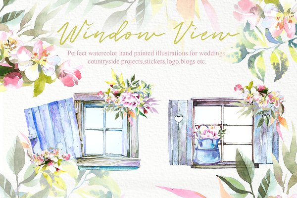 Download Watercolor Window View Clipart Set