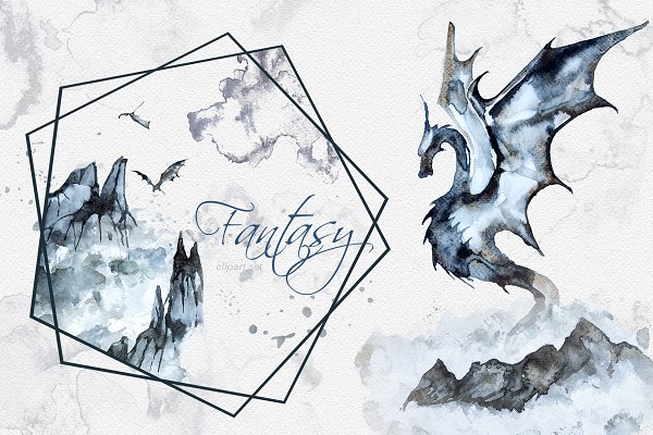 Download Watercolor Fantasy Clipart Set