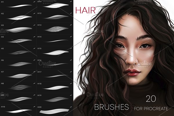 Download 20 Hair brushes for Procreate
