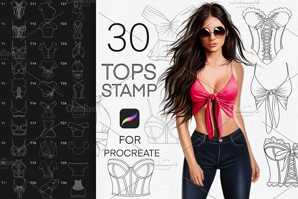 Download Tops fashion stamp brushes Procreate
