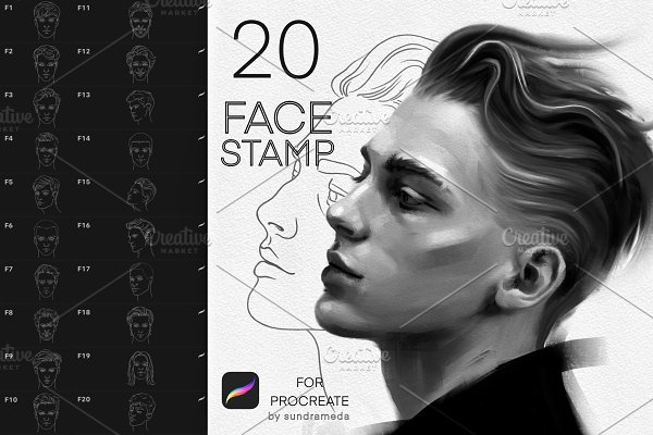 Download 20 Face Men Stamp Brushes Procreate