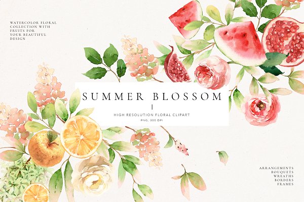 Download SUMMER BLOSSOM-watercolor floral set