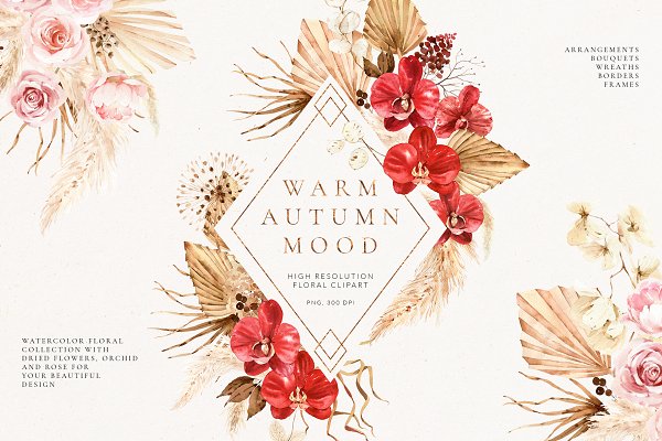 Download Warm autumn- watercolor floral set