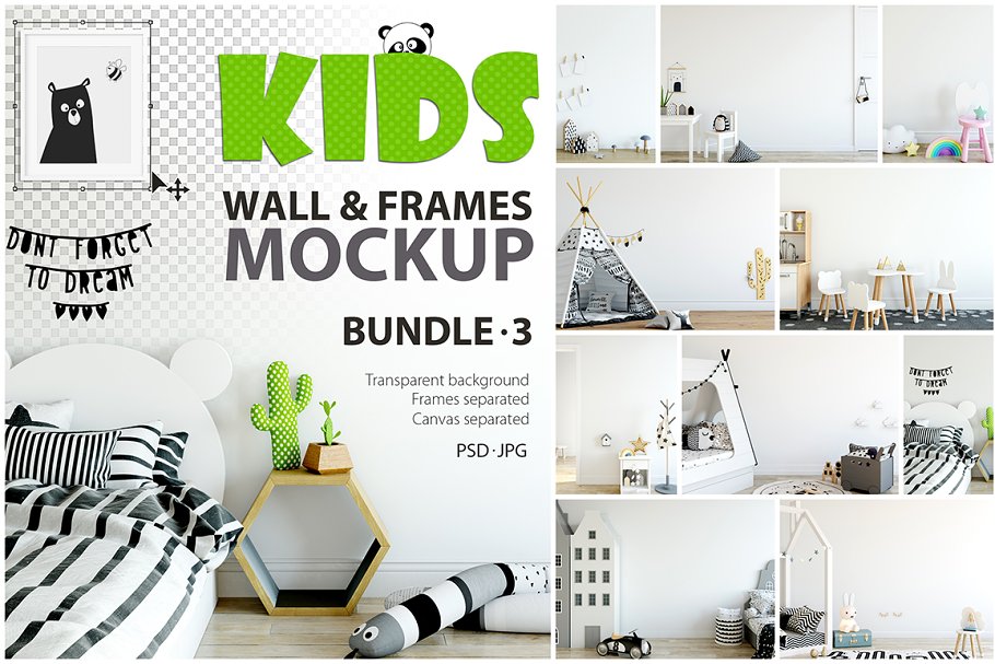 Download KIDS WALL & FRAMES Mockup Bundle - 3